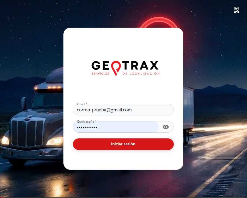 Pantalla de acceso a la plataforma GeoTrax